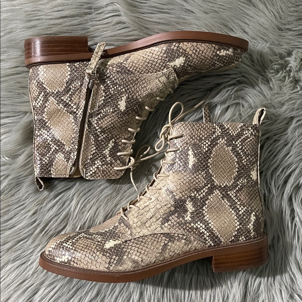 Sam Edelman Tan Snakeskin Lace-Up Boots - Picture 2 of 6